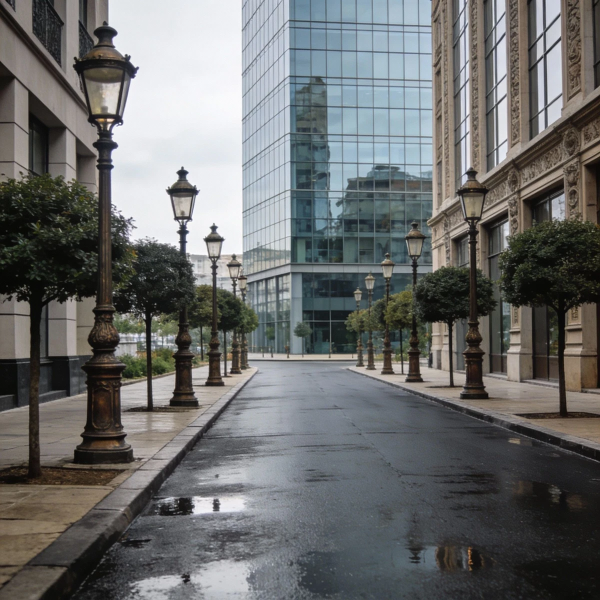 构图中存在不需要的电线杆和垃圾桶
