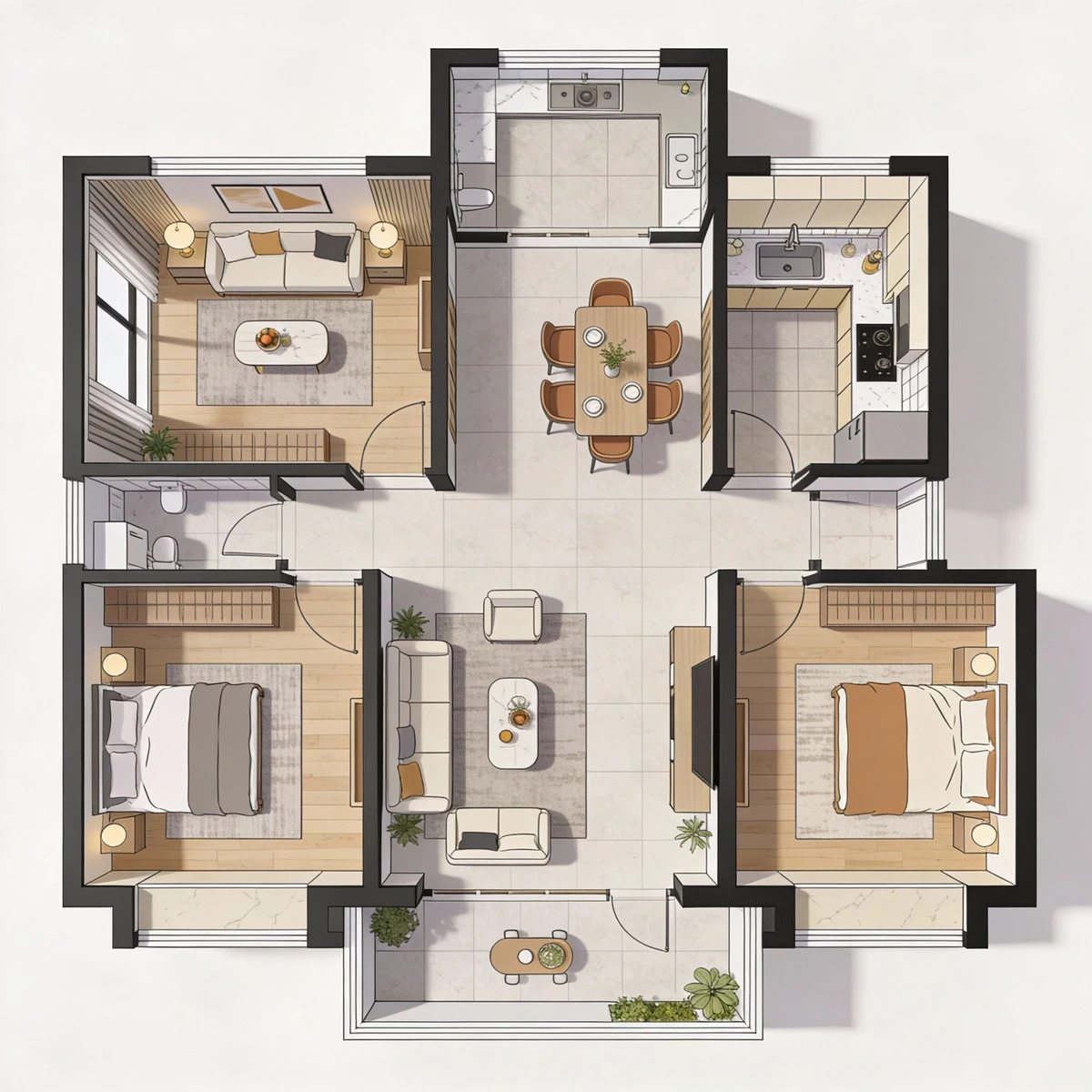 2D住宅平面图设计示例1